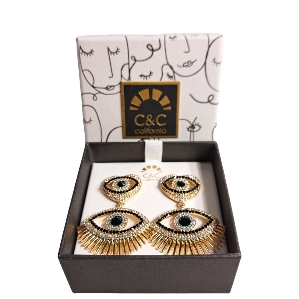 C&C California Women's Gold Tone Rhinestones‎ Hearts & Eyes Designs Earri…